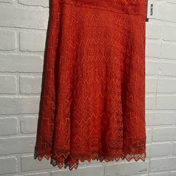 BB Dakota Womens Dress Renley Lace Fit Flare Dress Size 4 Coral Sleeveless NWT - Picture 4 of 14